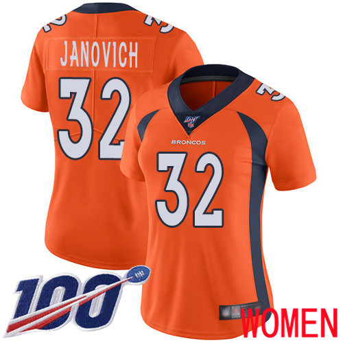 Women Denver Broncos 32 Andy Janovich Orange Team Color Vapor Untouchable Limited Player 100th Season Football NFL Jersey